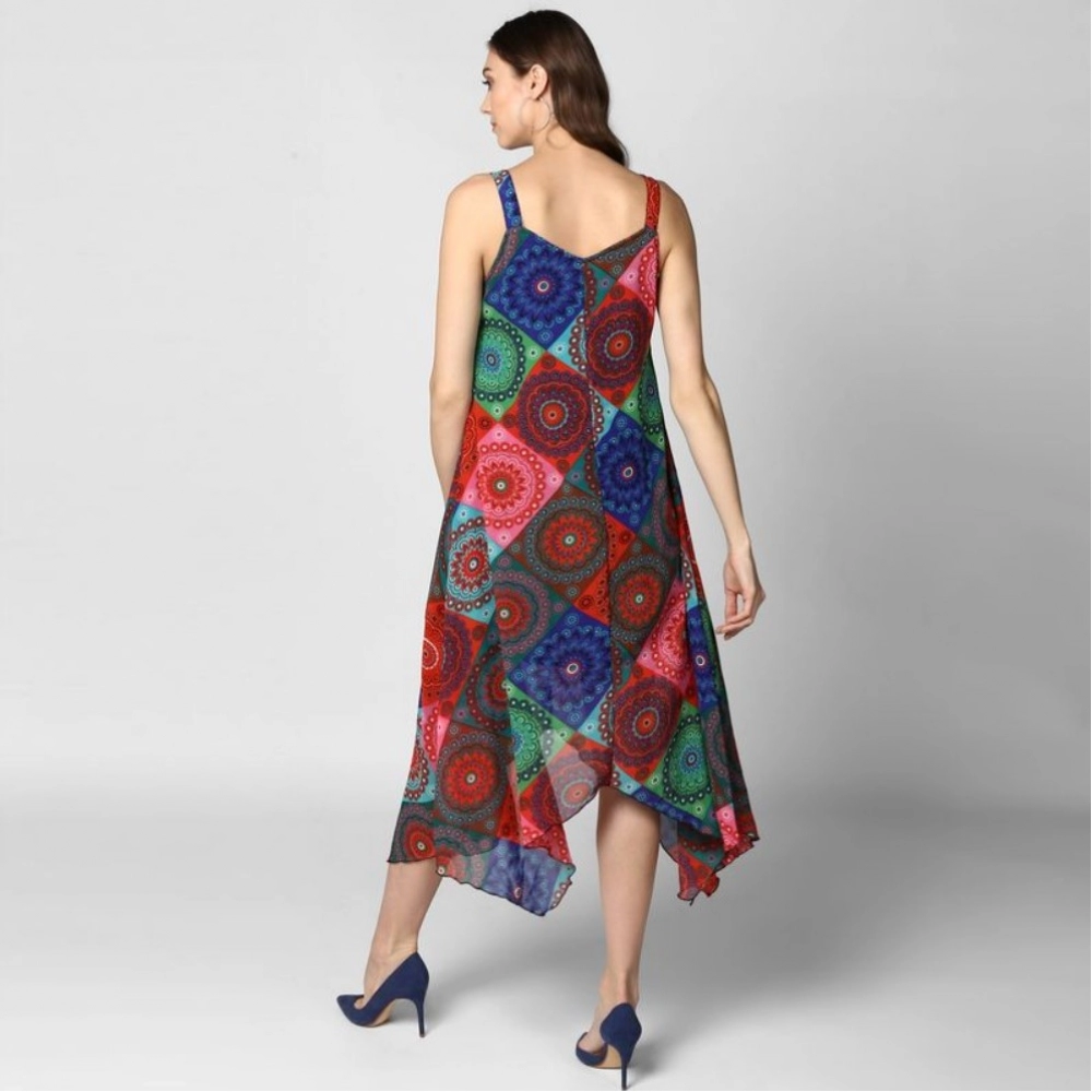 generic women's polyester asymmetrical shoulder straps knee length dress (multicolor) generic women's polyester asymmetrical shoulder straps knee length dress (multicolor)