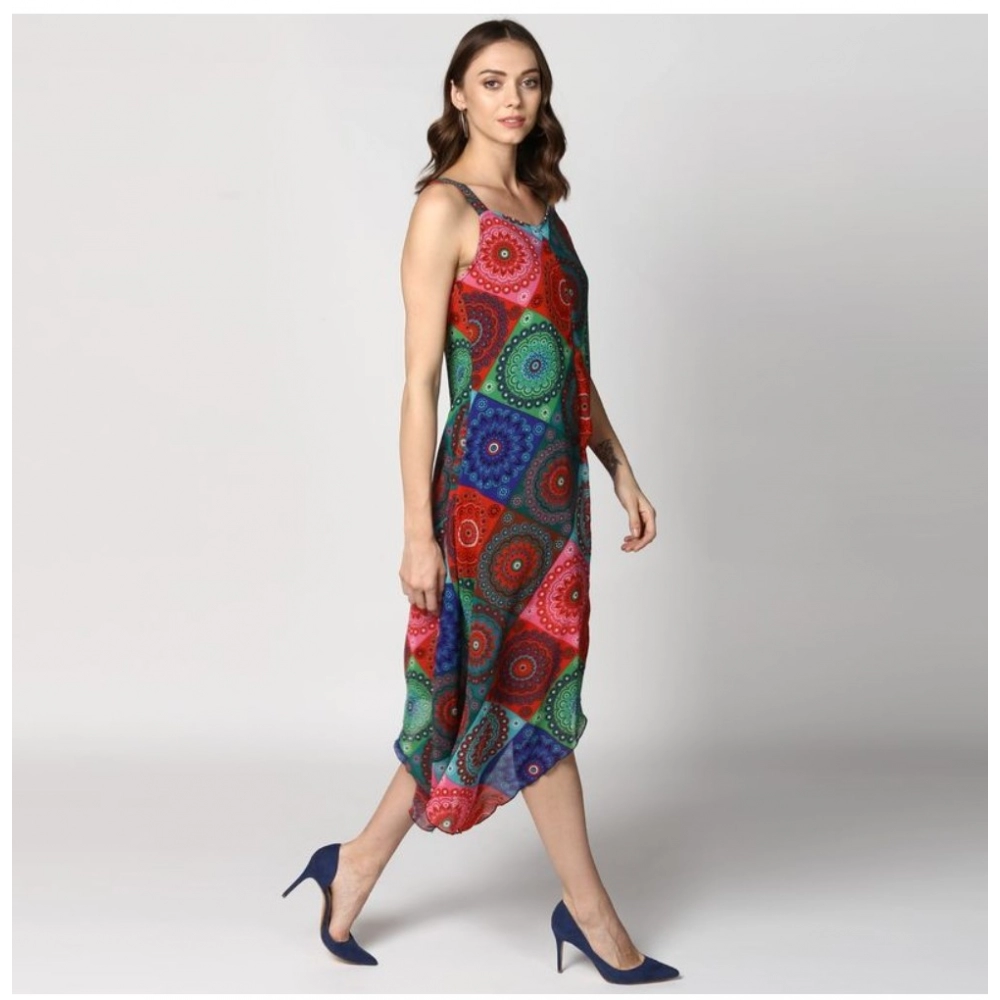 generic women's polyester asymmetrical shoulder straps knee length dress (multicolor) generic women's polyester asymmetrical shoulder straps knee length dress (multicolor)