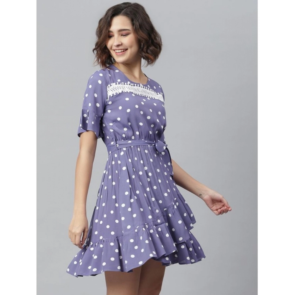 generic women's polyester polka bell sleeve above knee dress (lavender) generic women's polyester polka bell sleeve above knee dress (lavender)