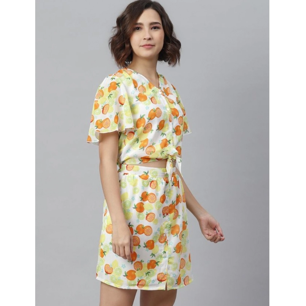 generic women's polyester printed flutter above knee dress (orange yellow) generic women's polyester printed flutter above knee dress (orange yellow)