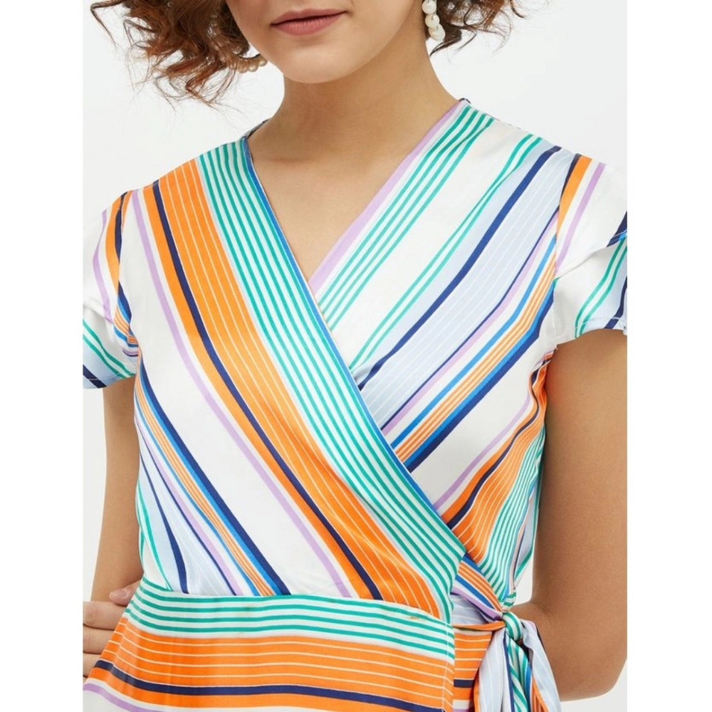 generic women's satin striped short sleeve knee length dress (multicolor) generic women's satin striped short sleeve knee length dress (multicolor)