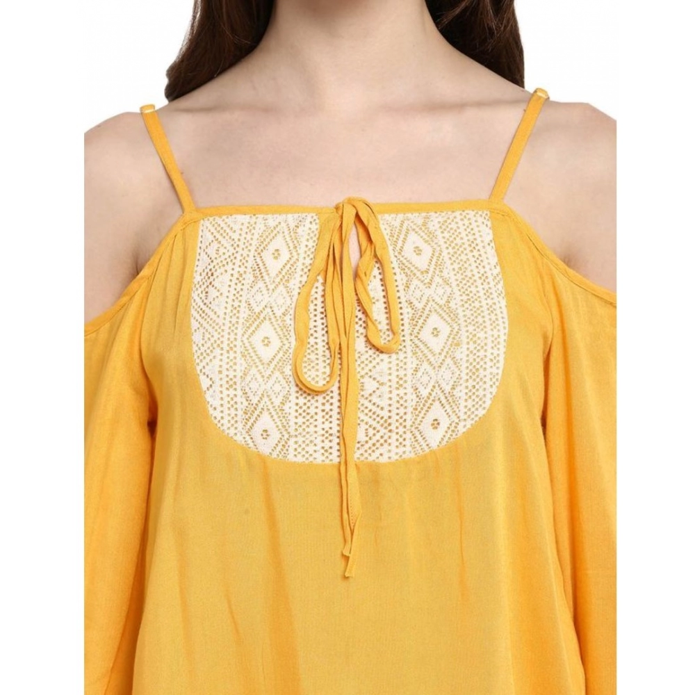 generic women's rayon embellished cold shoulder regular top (mustard yellow) generic women's rayon embellished cold shoulder regular top (mustard yellow)