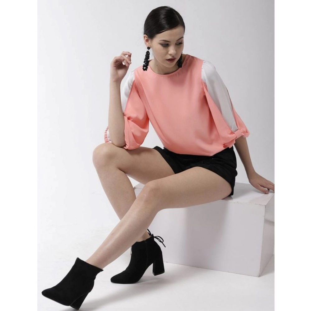generic women's polyester colour block slit sleeve top (pink) generic women's polyester colour block slit sleeve top (pink)