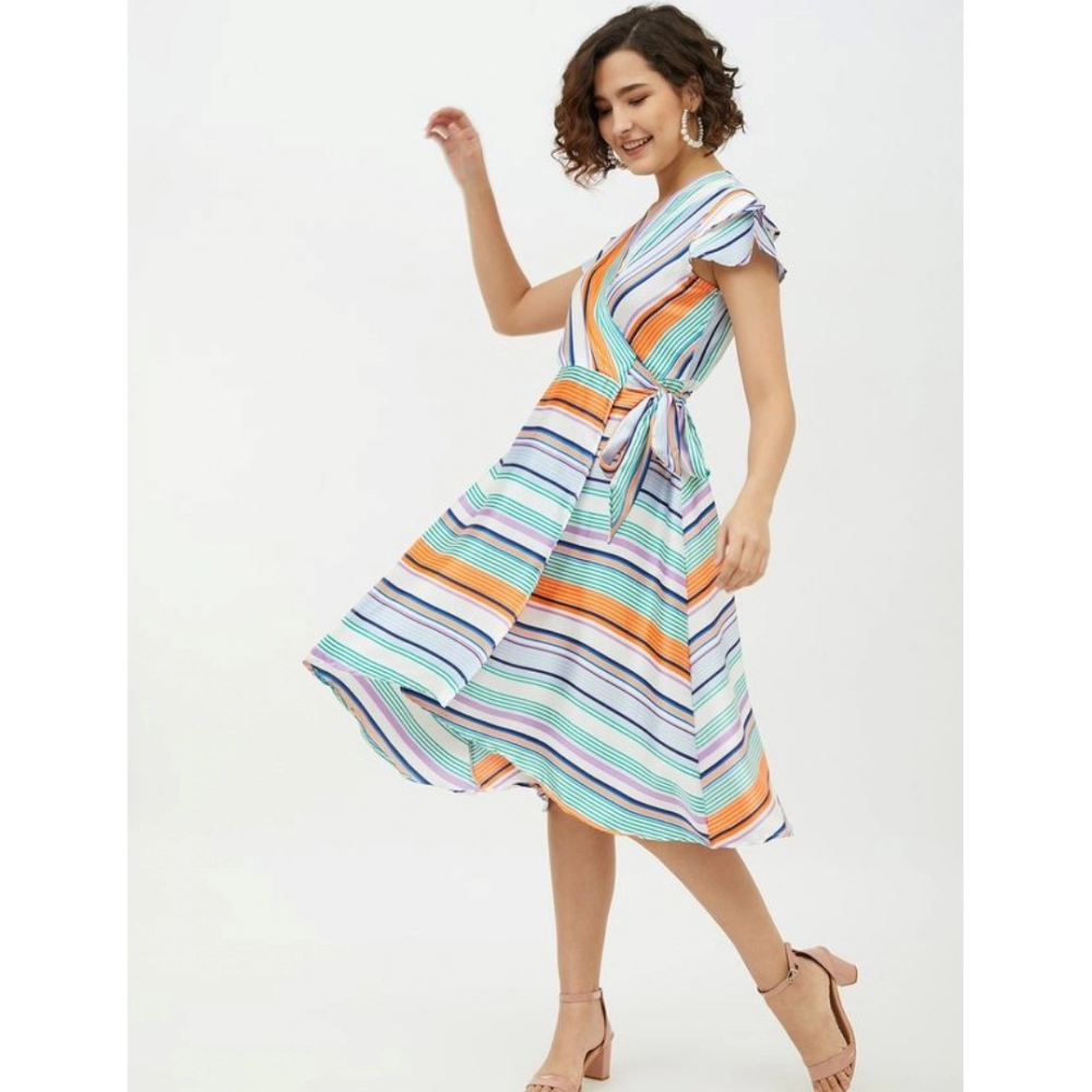 generic women's satin striped short sleeve knee length dress (multicolor) generic women's satin striped short sleeve knee length dress (multicolor)