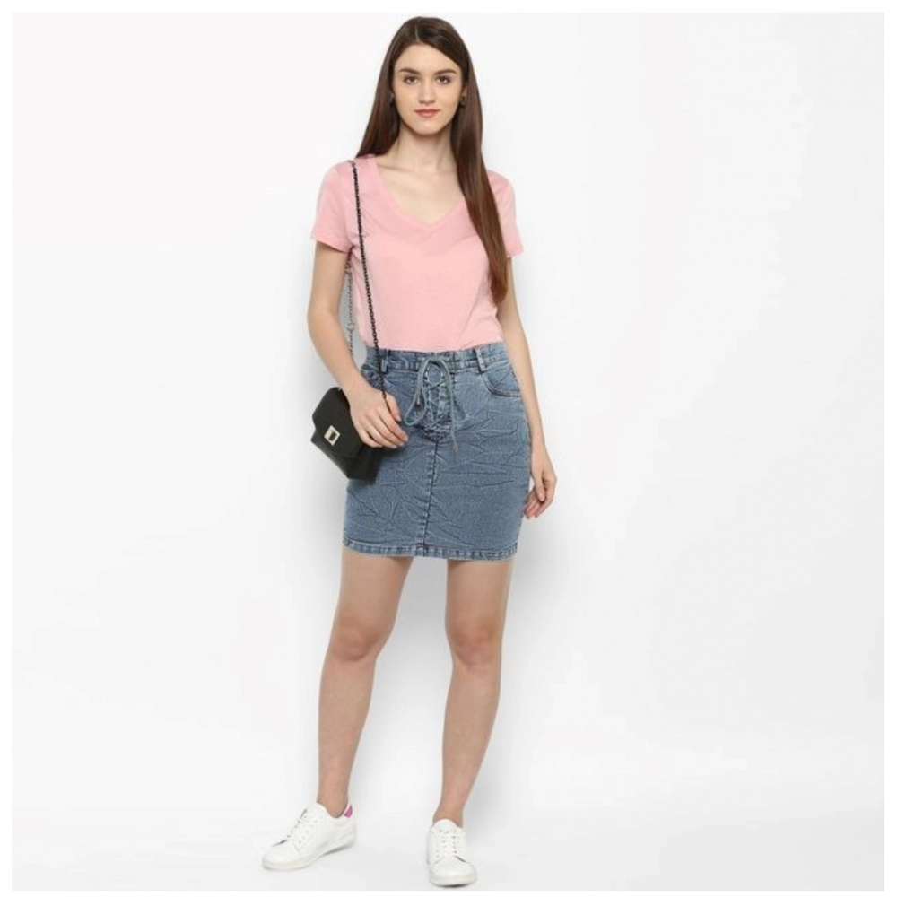 generic women's denim draw string buttoned skirt (blue) generic women's denim draw string buttoned skirt (blue)