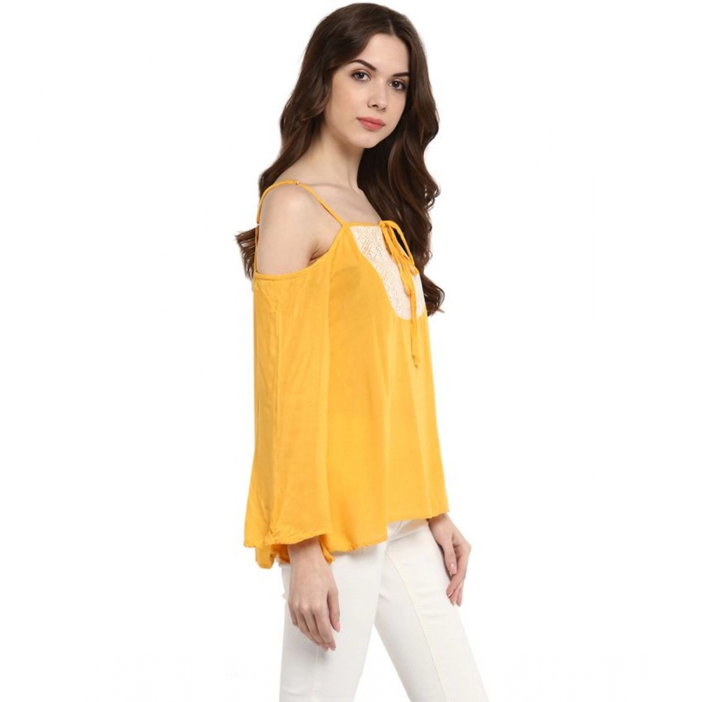 generic women's rayon embellished cold shoulder regular top (mustard yellow) generic women's rayon embellished cold shoulder regular top (mustard yellow)