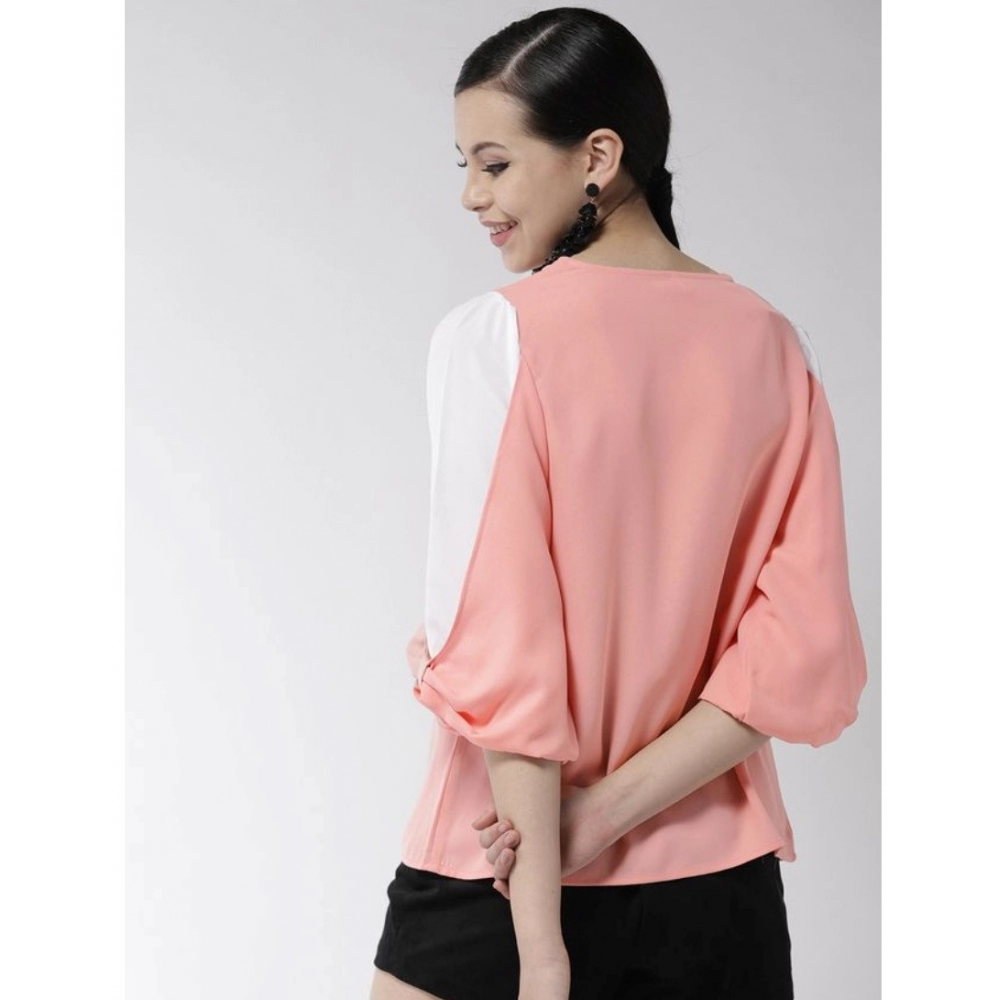 generic women's polyester colour block slit sleeve top (pink) generic women's polyester colour block slit sleeve top (pink)