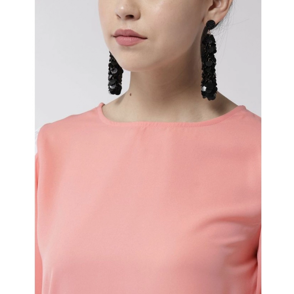 generic women's polyester colour block slit sleeve top (pink) generic women's polyester colour block slit sleeve top (pink)