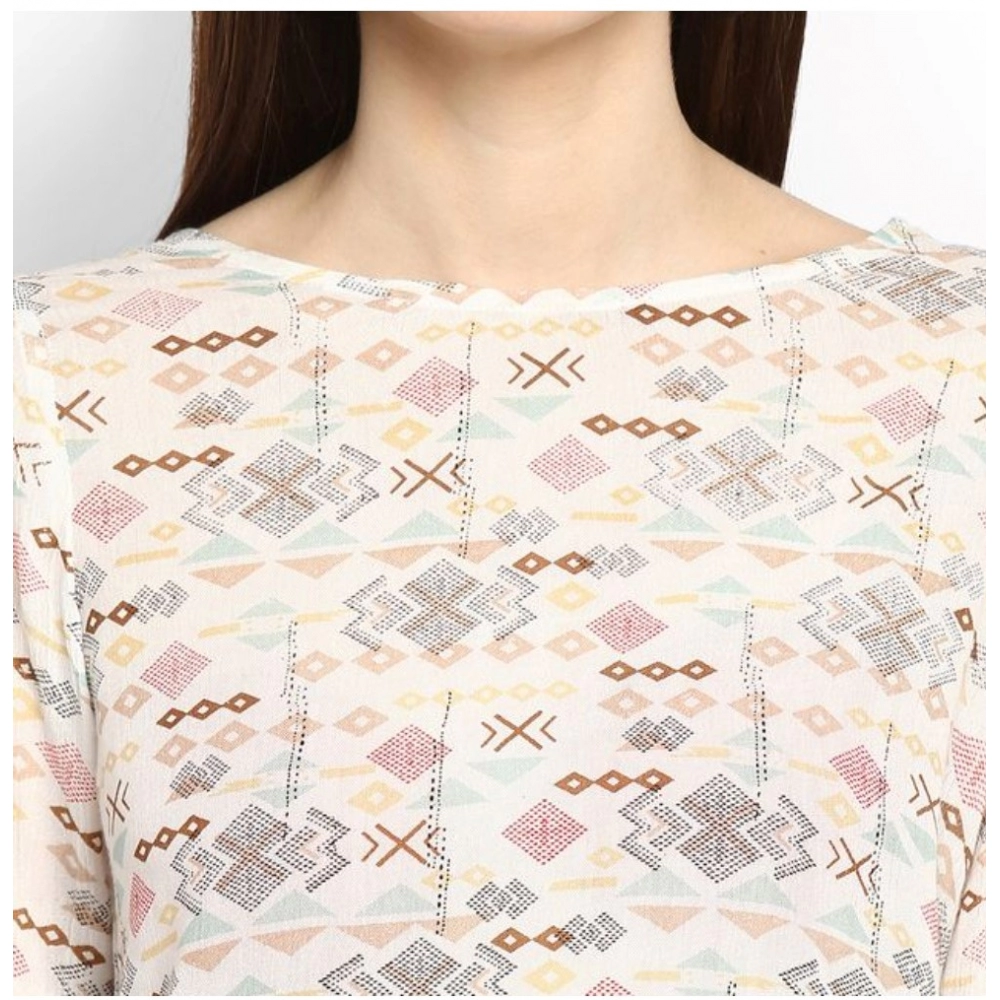 generic women's rayon crepe printed ruffle sleeve top (off white red) generic women's rayon crepe printed ruffle sleeve top (off white red)