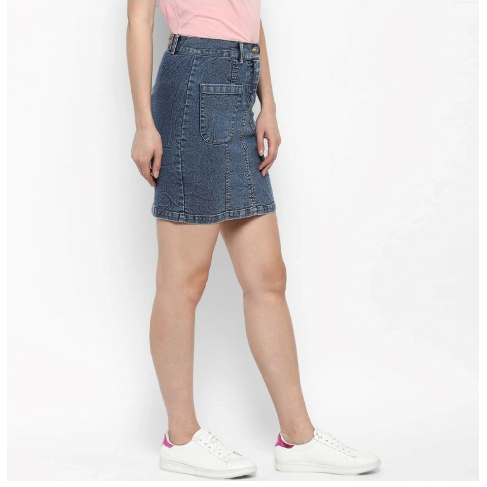 generic women's denim front pocket buttoned skirt (blue) generic women's denim front pocket buttoned skirt (blue)