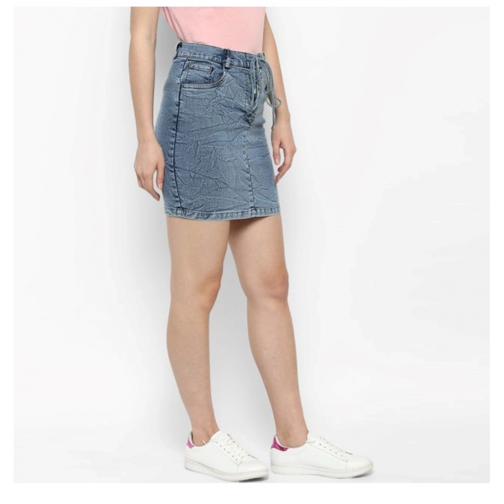 generic women's denim draw string buttoned skirt (blue) generic women's denim draw string buttoned skirt (blue)