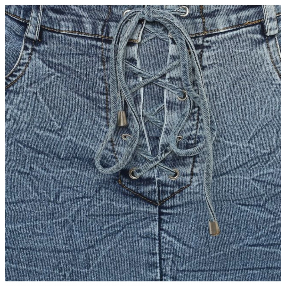 generic women's denim draw string buttoned skirt (blue) generic women's denim draw string buttoned skirt (blue)