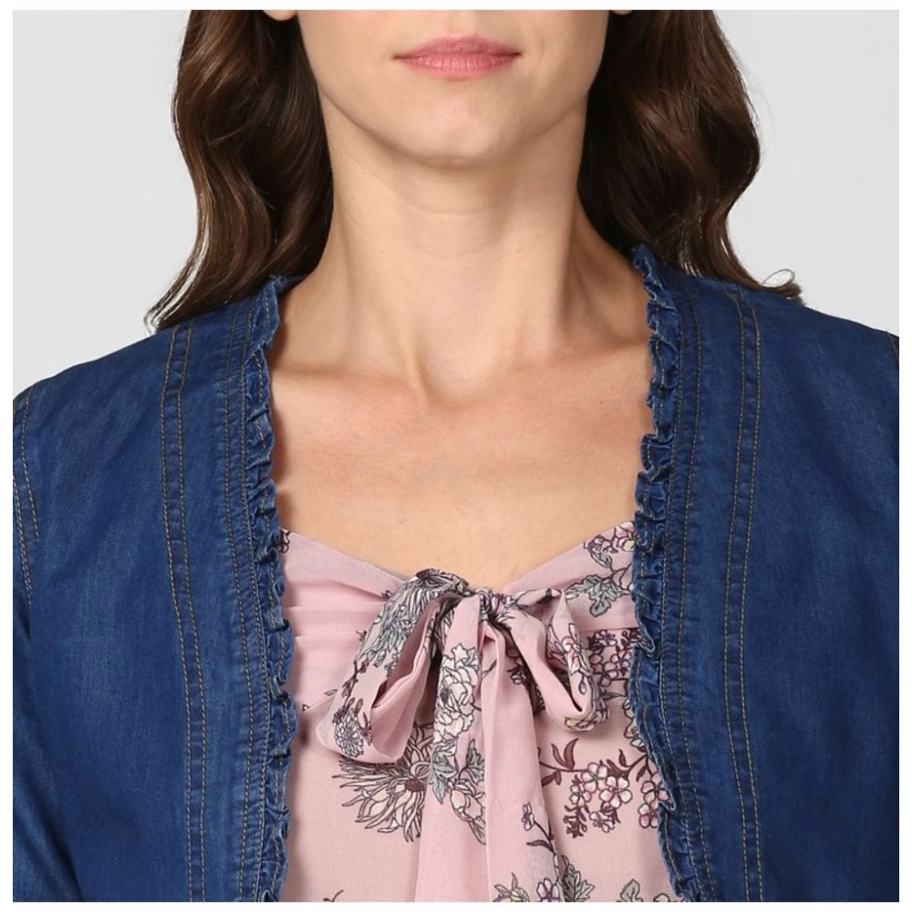 generic women's denim ruffled long sleeves shrug (navy blue) generic women's denim ruffled long sleeves shrug (navy blue)
