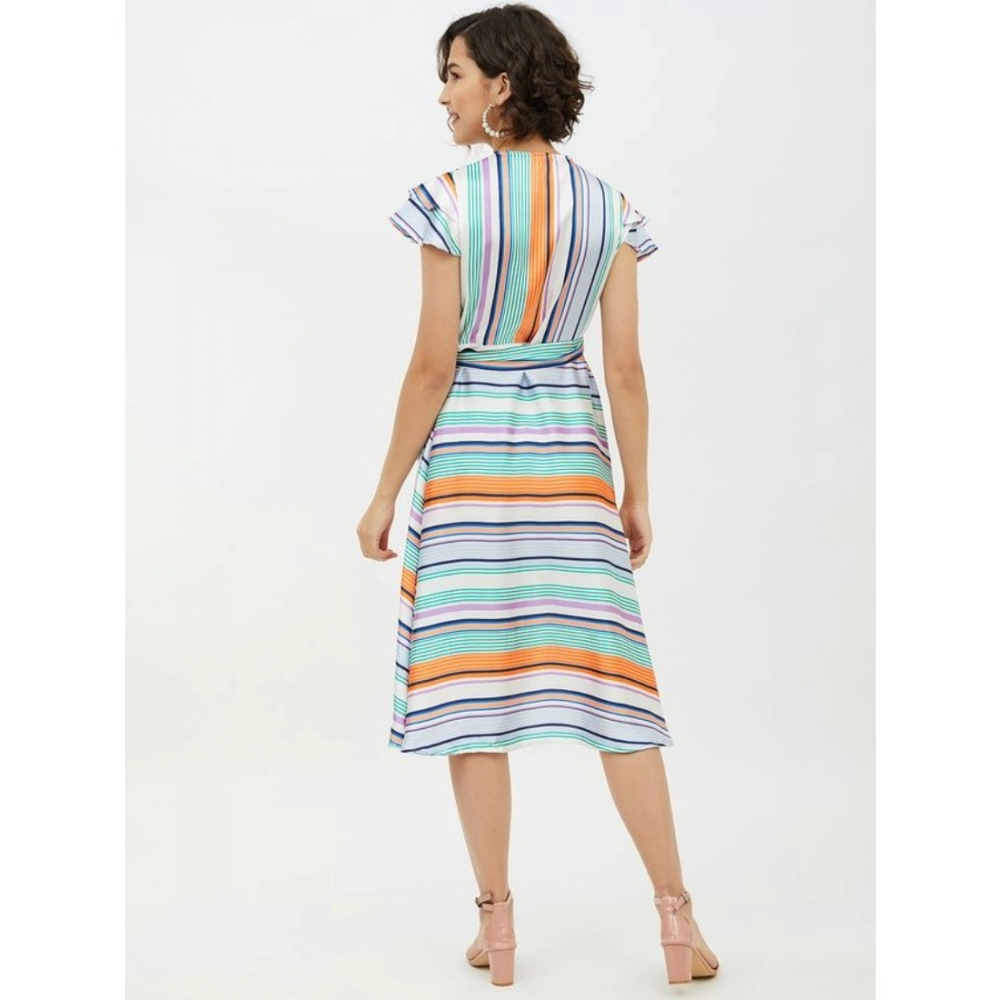 generic women's satin striped short sleeve knee length dress (multicolor) generic women's satin striped short sleeve knee length dress (multicolor)