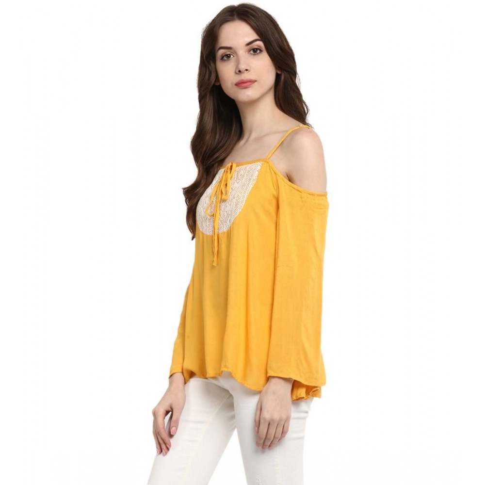 generic women's rayon embellished cold shoulder regular top (mustard yellow) generic women's rayon embellished cold shoulder regular top (mustard yellow)
