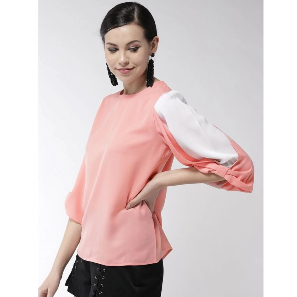 generic women's polyester colour block slit sleeve top (pink) generic women's polyester colour block slit sleeve top (pink)