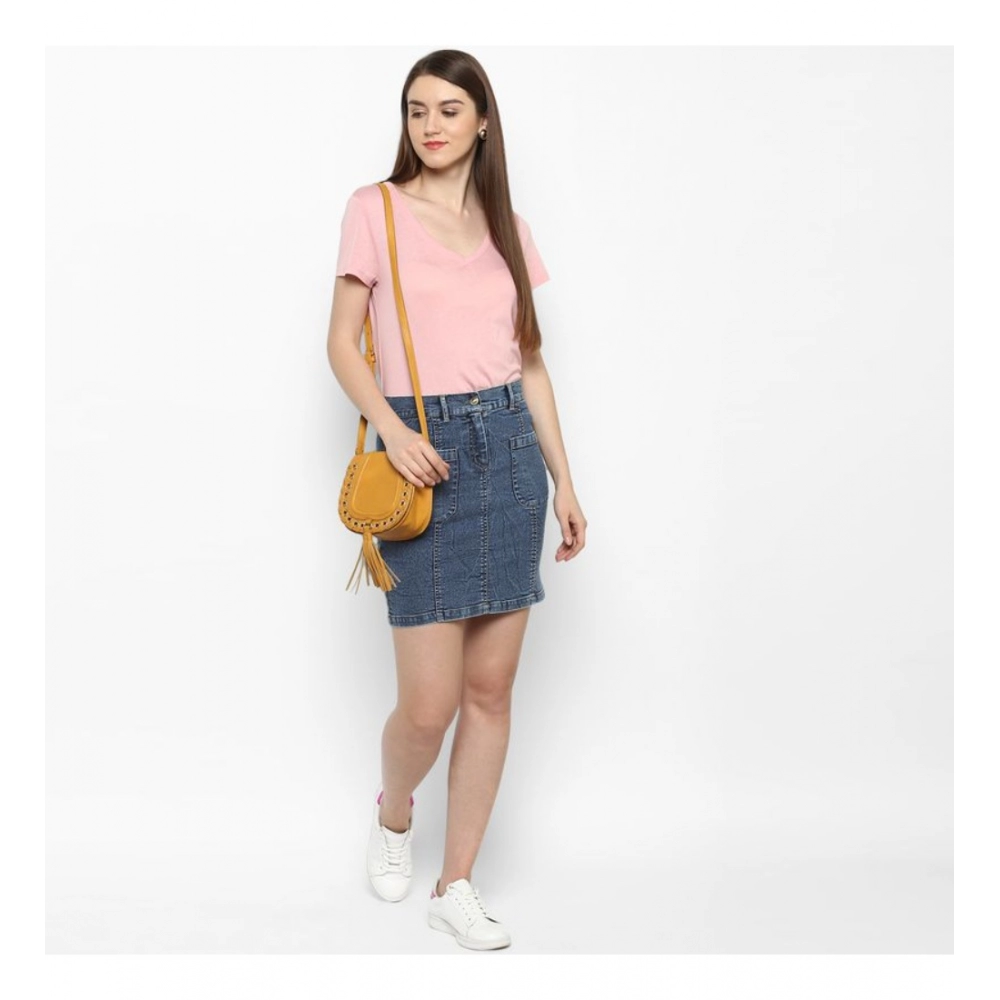 generic women's denim front pocket buttoned skirt (blue) generic women's denim front pocket buttoned skirt (blue)