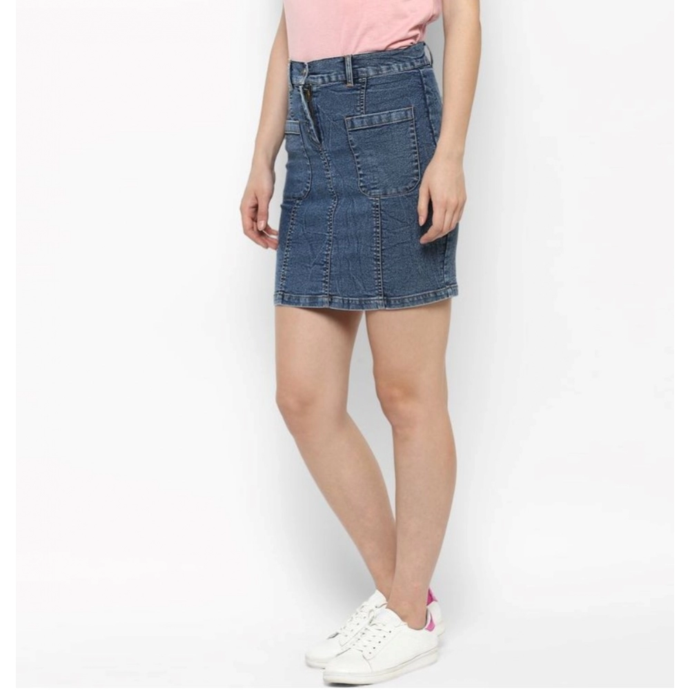 generic women's denim front pocket buttoned skirt (blue) generic women's denim front pocket buttoned skirt (blue)