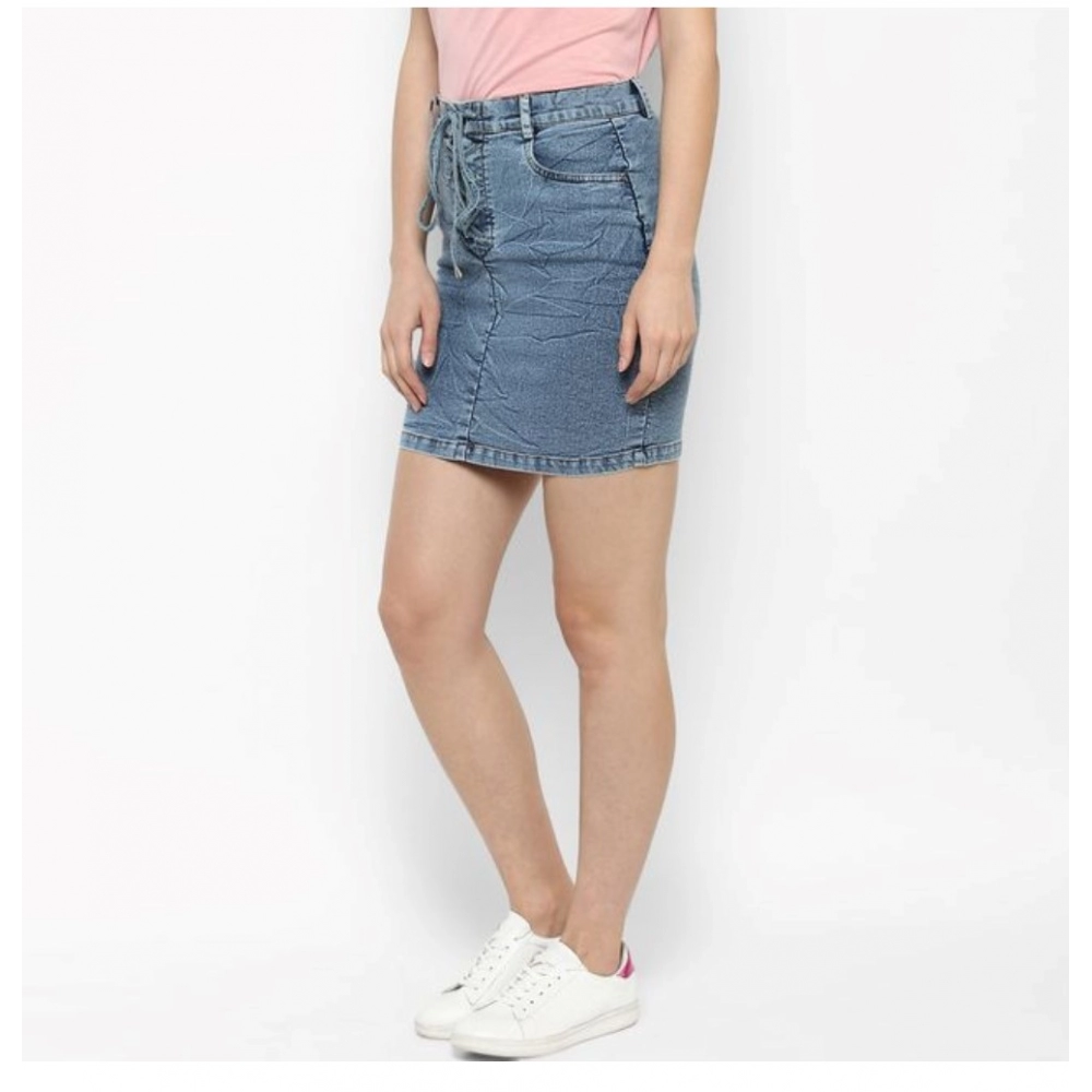 generic women's denim draw string buttoned skirt (blue) generic women's denim draw string buttoned skirt (blue)