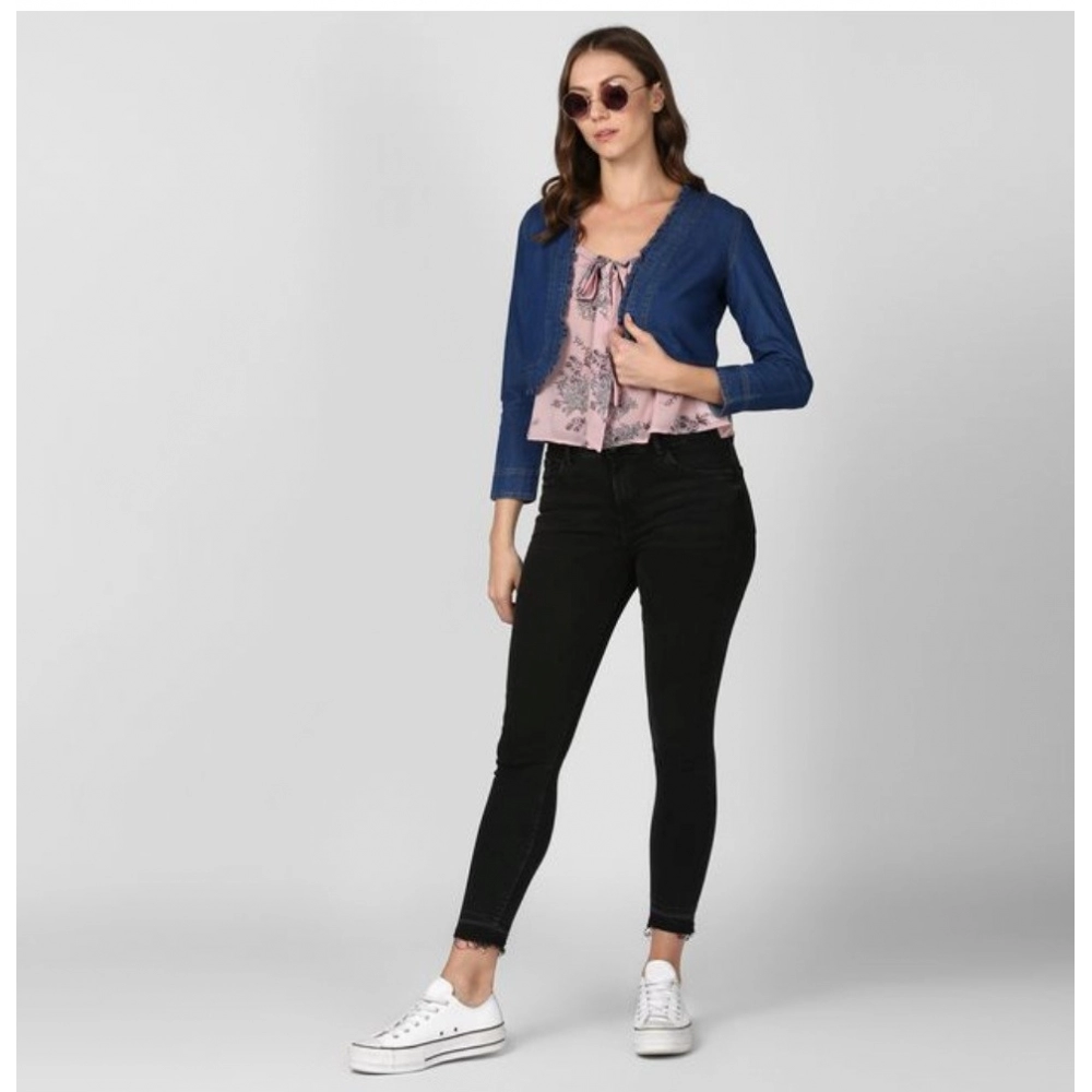 generic women's denim ruffled long sleeves shrug (navy blue) generic women's denim ruffled long sleeves shrug (navy blue)