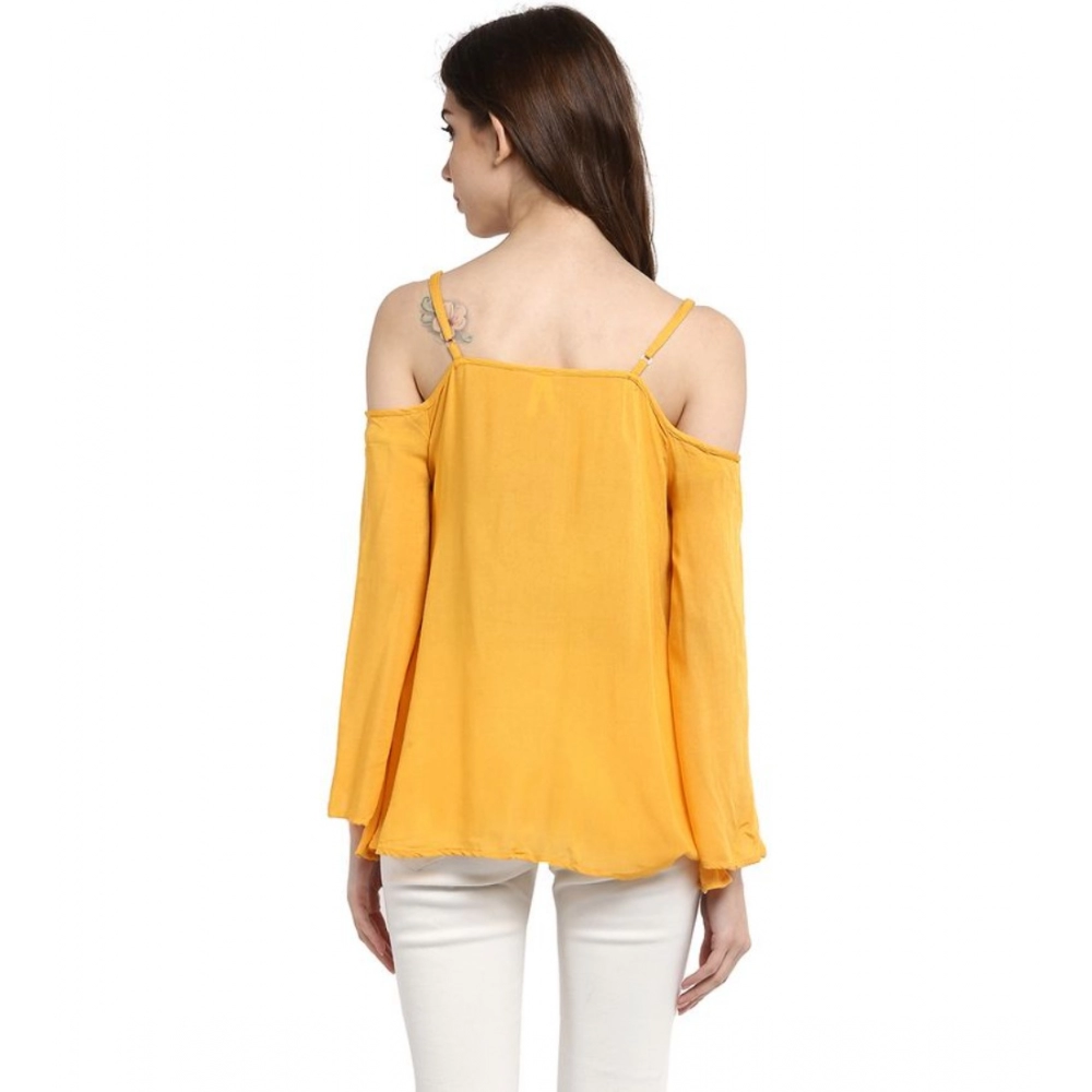 generic women's rayon embellished cold shoulder regular top (mustard yellow) generic women's rayon embellished cold shoulder regular top (mustard yellow)