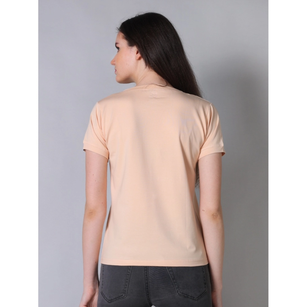 generic women's cotton blended solid round neck half sleeve t shirt (peach) generic women's cotton blended solid round neck half sleeve t shirt (peach)