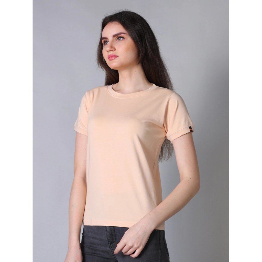 generic women's cotton blended solid round neck half sleeve t shirt (peach) generic women's cotton blended solid round neck half sleeve t shirt (peach)