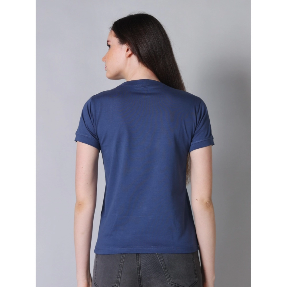 generic women's cotton blended solid round neck half sleeve t shirt (blue) generic women's cotton blended solid round neck half sleeve t shirt (blue)