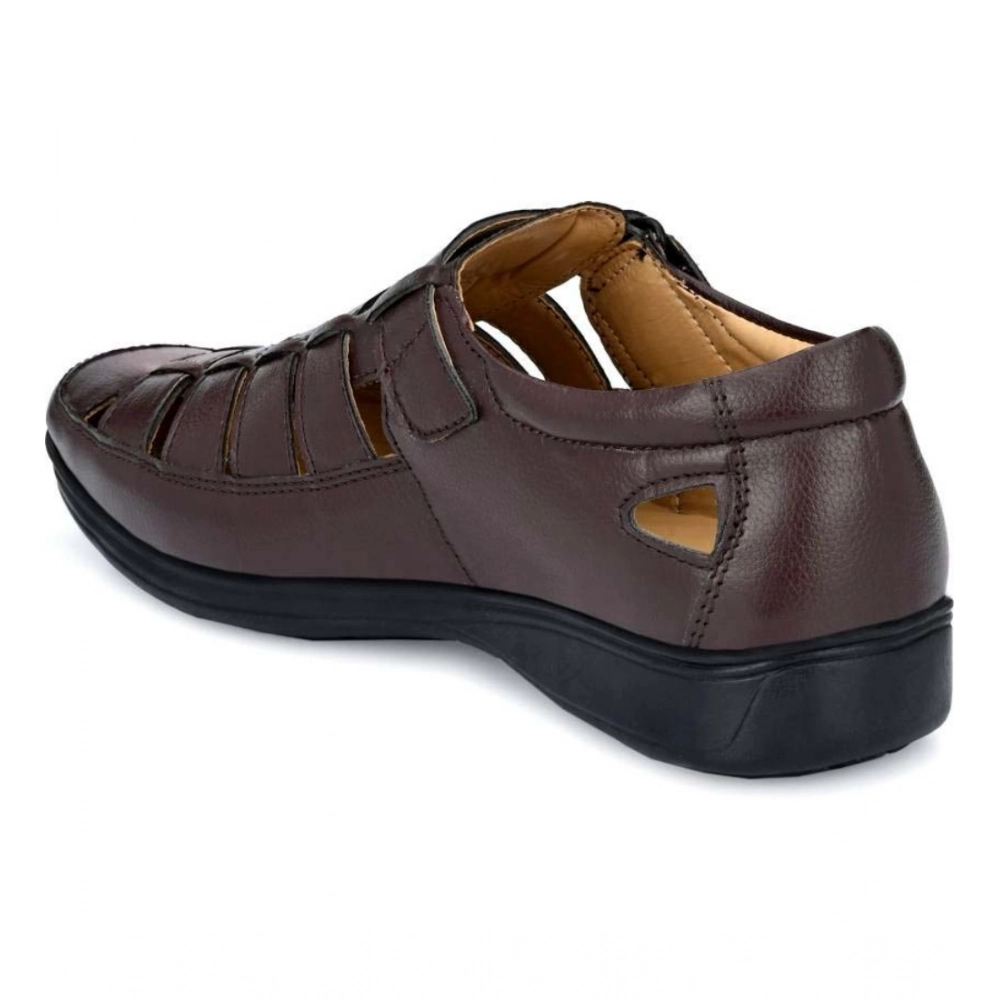generic men's casual faux leather solid velcro sandal (brown) generic men's casual faux leather solid velcro sandal (brown)