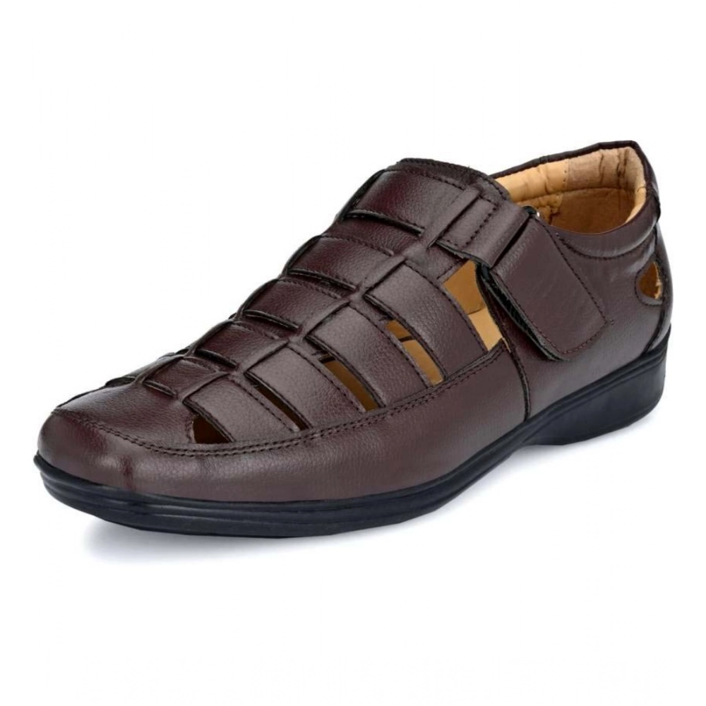 generic men's casual faux leather solid velcro sandal (brown) generic men's casual faux leather solid velcro sandal (brown)
