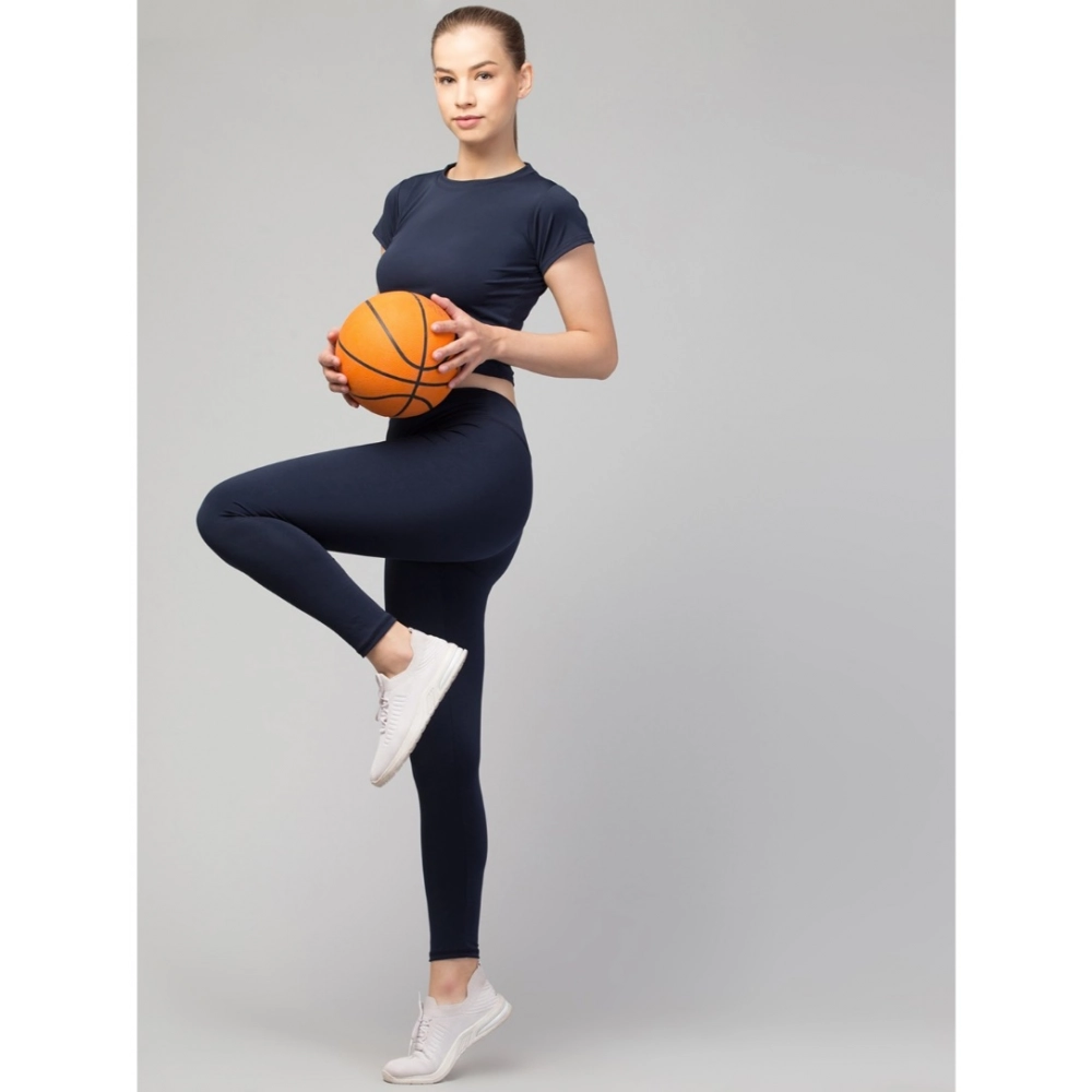 generic women's polyester solid ankle length high rise tights (navy) generic women's polyester solid ankle length high rise tights (navy)