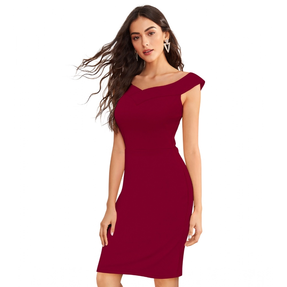 generic women's knitting stretchable solid round neck sleeveless dress (maroon) generic women's knitting stretchable solid round neck sleeveless dress (maroon)