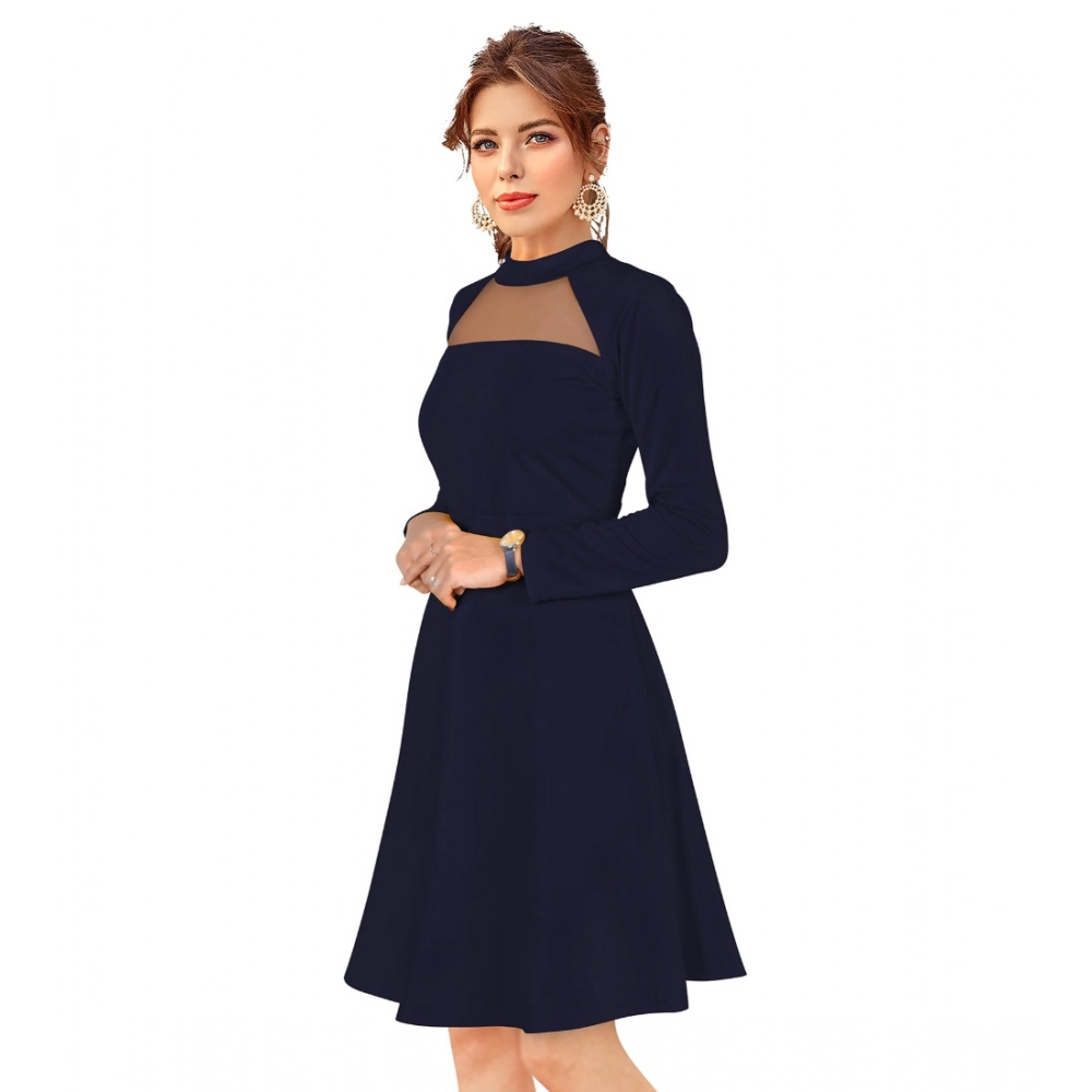 generic women's knitting stretchable solid round neck full sleeve dress (blue) generic women's knitting stretchable solid round neck full sleeve dress (blue)