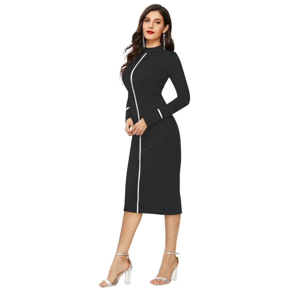generic women's knitting stretchable solid round neck full sleeve dress (black) generic women's knitting stretchable solid round neck full sleeve dress (black)