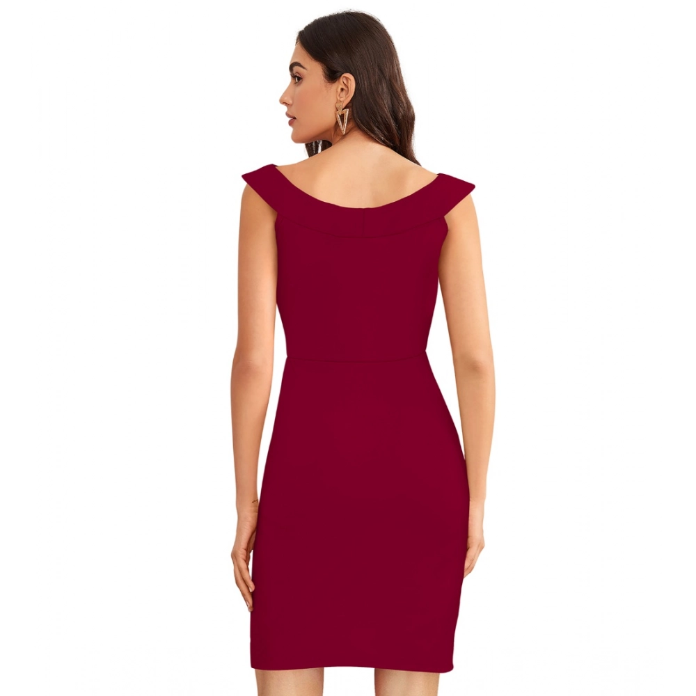 generic women's knitting stretchable solid round neck sleeveless dress (maroon) generic women's knitting stretchable solid round neck sleeveless dress (maroon)
