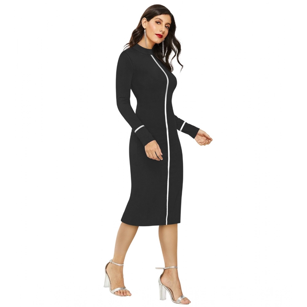 generic women's knitting stretchable solid round neck full sleeve dress (black) generic women's knitting stretchable solid round neck full sleeve dress (black)