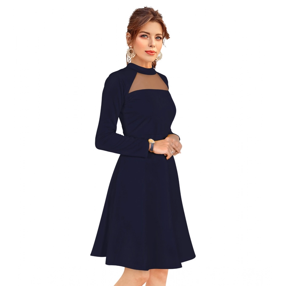 generic women's knitting stretchable solid round neck full sleeve dress (blue) generic women's knitting stretchable solid round neck full sleeve dress (blue)