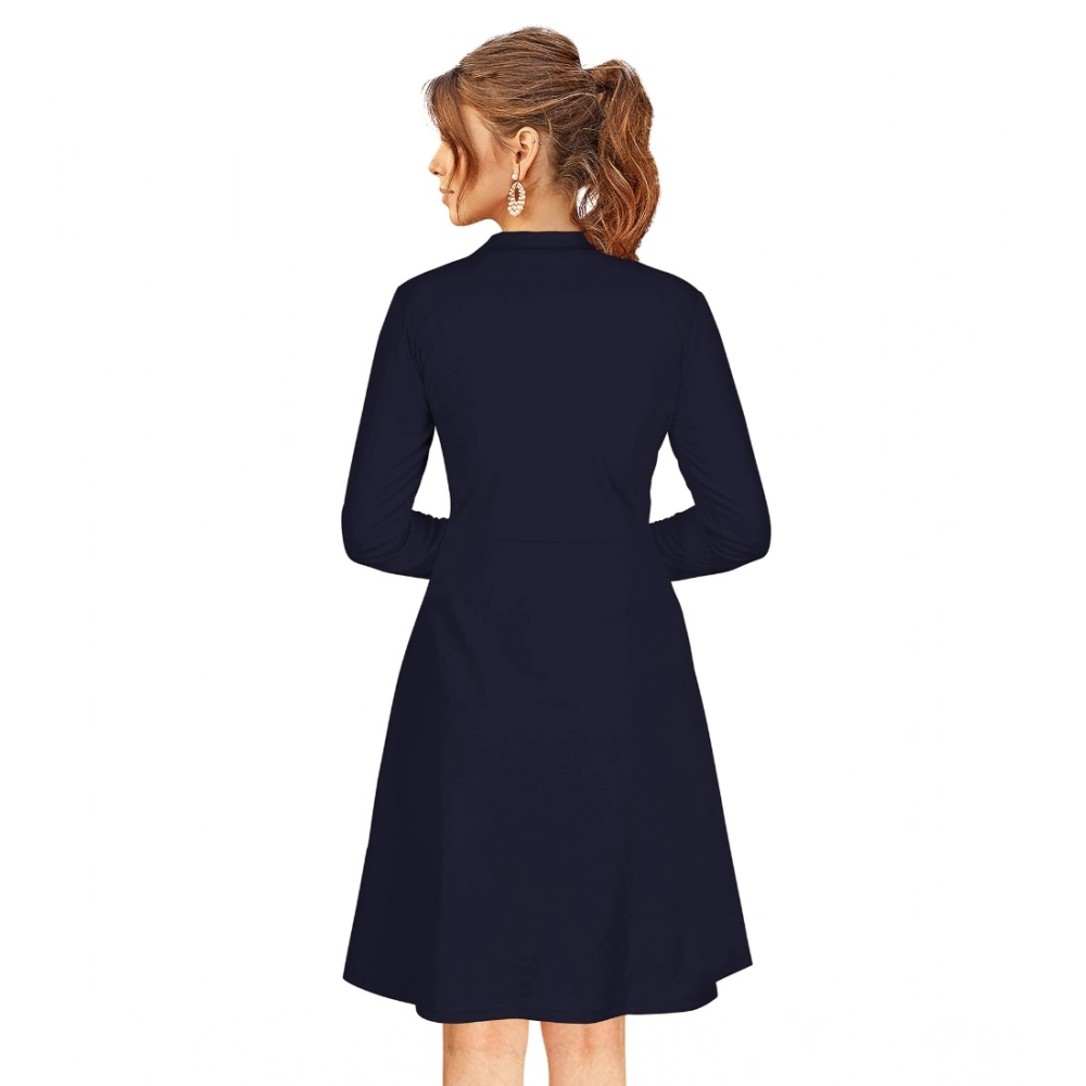 generic women's knitting stretchable solid round neck full sleeve dress (blue) generic women's knitting stretchable solid round neck full sleeve dress (blue)
