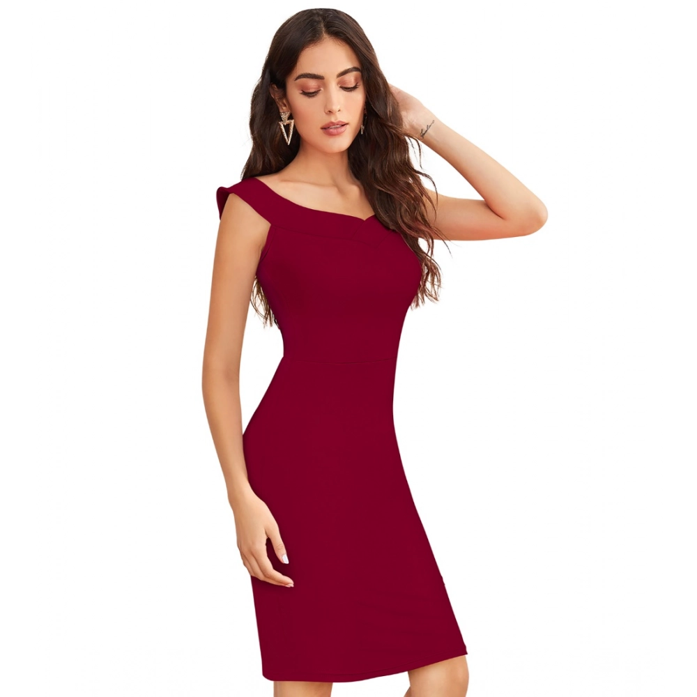 generic women's knitting stretchable solid round neck sleeveless dress (maroon) generic women's knitting stretchable solid round neck sleeveless dress (maroon)