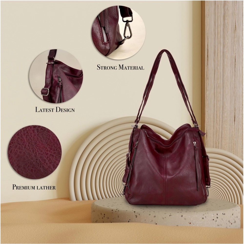 generic women's pu leather medium shoulder zipper handbag (wine red) generic women's pu leather medium shoulder zipper handbag (wine red)