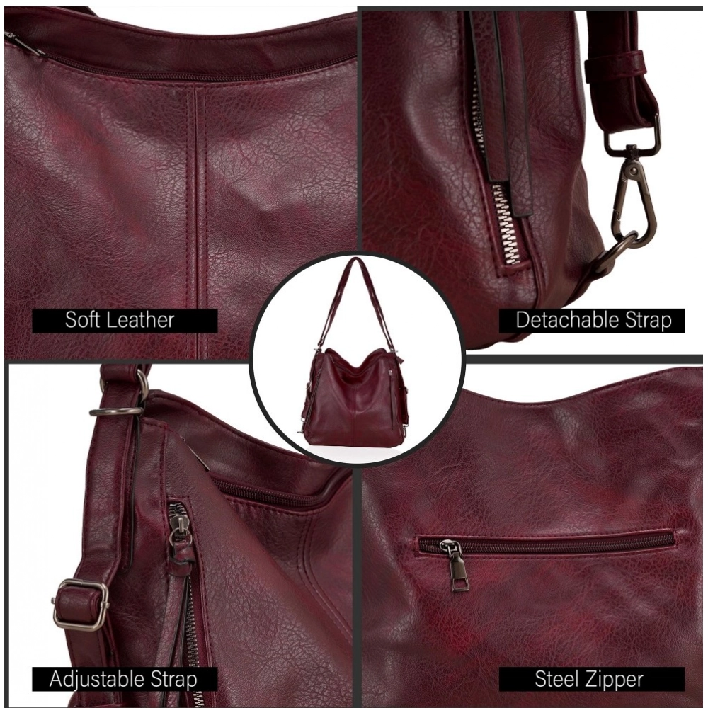 generic women's pu leather medium shoulder zipper handbag (wine red) generic women's pu leather medium shoulder zipper handbag (wine red)