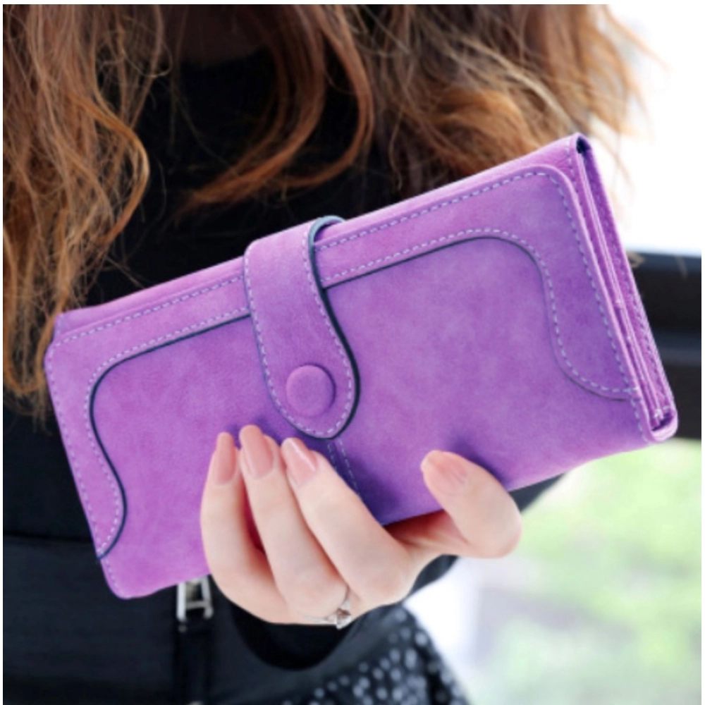 generic women's faux leather medium snap button wallet (purple) generic women's faux leather medium snap button wallet (purple)
