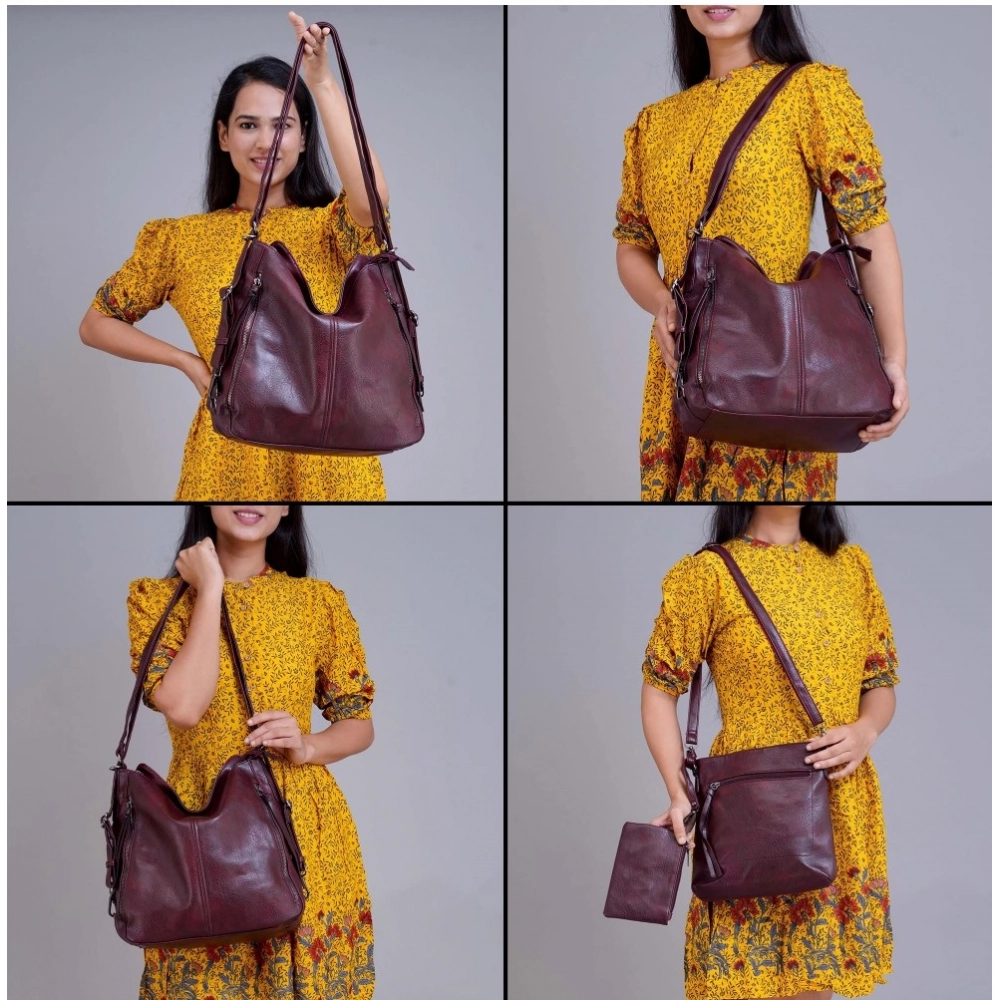 generic women's pu leather medium shoulder zipper handbag (wine red) generic women's pu leather medium shoulder zipper handbag (wine red)