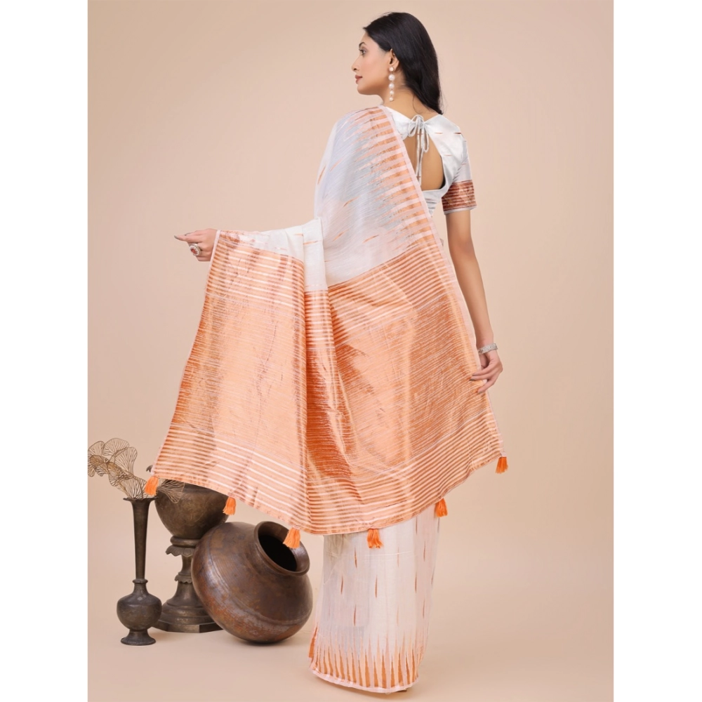 generic women's linen cotton printed saree with unstitched blouse 5.5mtr (white) generic women's linen cotton printed saree with unstitched blouse 5.5mtr (white)