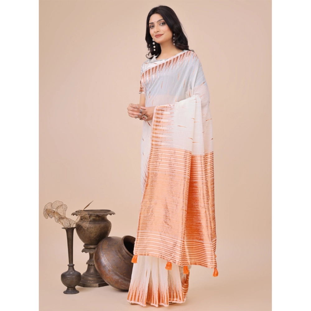 generic women's linen cotton printed saree with unstitched blouse 5.5mtr (white) generic women's linen cotton printed saree with unstitched blouse 5.5mtr (white)