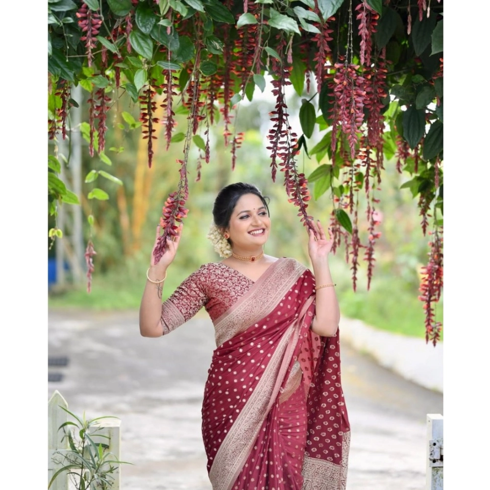 generic women's silk printed saree with unstitched blouse 5.5mtr (maroon) generic women's silk printed saree with unstitched blouse 5.5mtr (maroon)