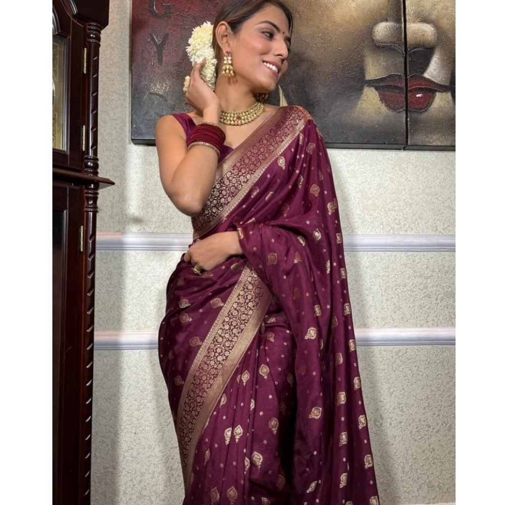generic women's silk printed saree with unstitched blouse 5.5mtr (wine) generic women's silk printed saree with unstitched blouse 5.5mtr (wine)
