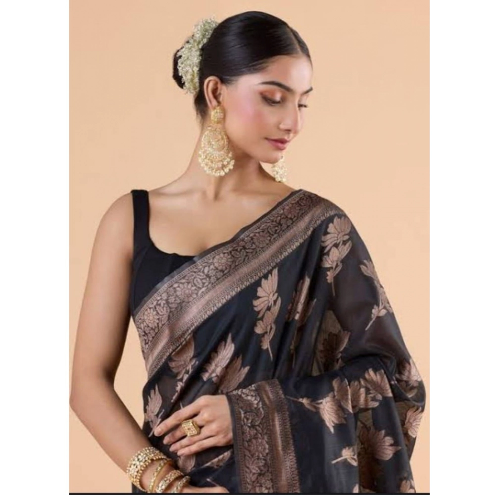 generic women's silk printed saree with unstitched blouse 5.5mtr (black) generic women's silk printed saree with unstitched blouse 5.5mtr (black)