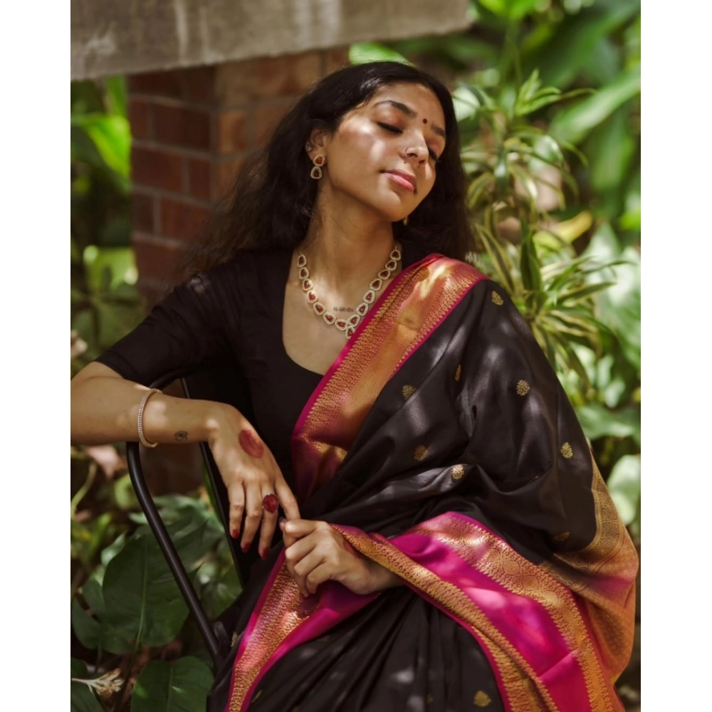 generic women's silk printed saree with unstitched blouse 5.5mtr (black pink) generic women's silk printed saree with unstitched blouse 5.5mtr (black pink)