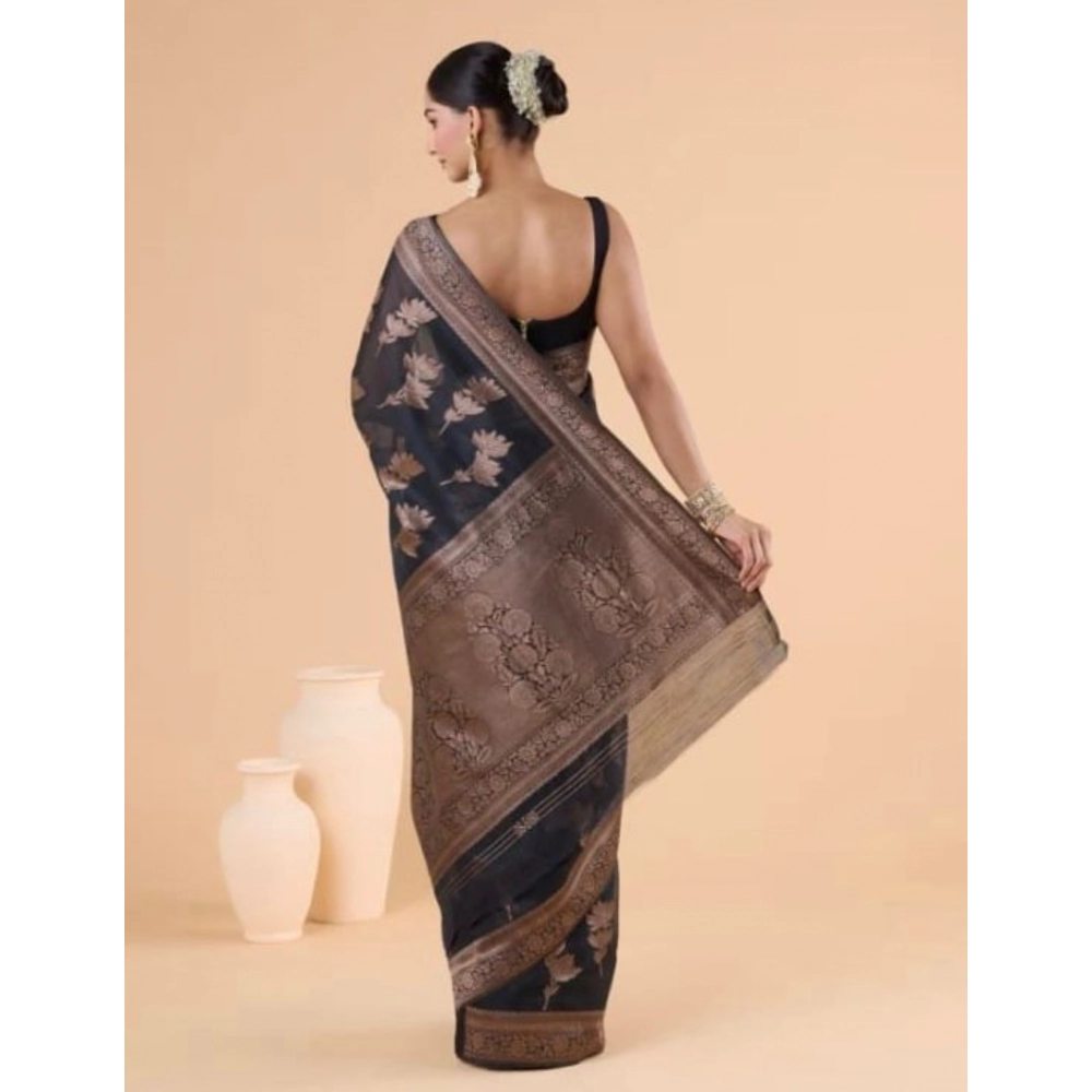 generic women's silk printed saree with unstitched blouse 5.5mtr (black) generic women's silk printed saree with unstitched blouse 5.5mtr (black)